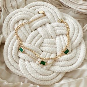 Double Chain Green Red Square Acrylic Stainless Steel Bracelet